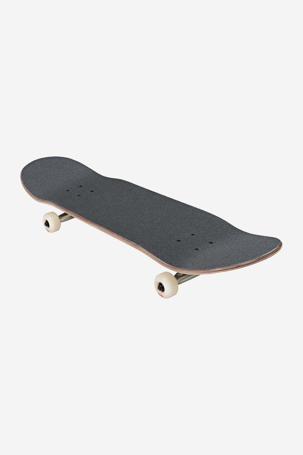 Three-quarter view of a Vintage White Camo Goodstock complete skateboard with cream trucks and white wheels