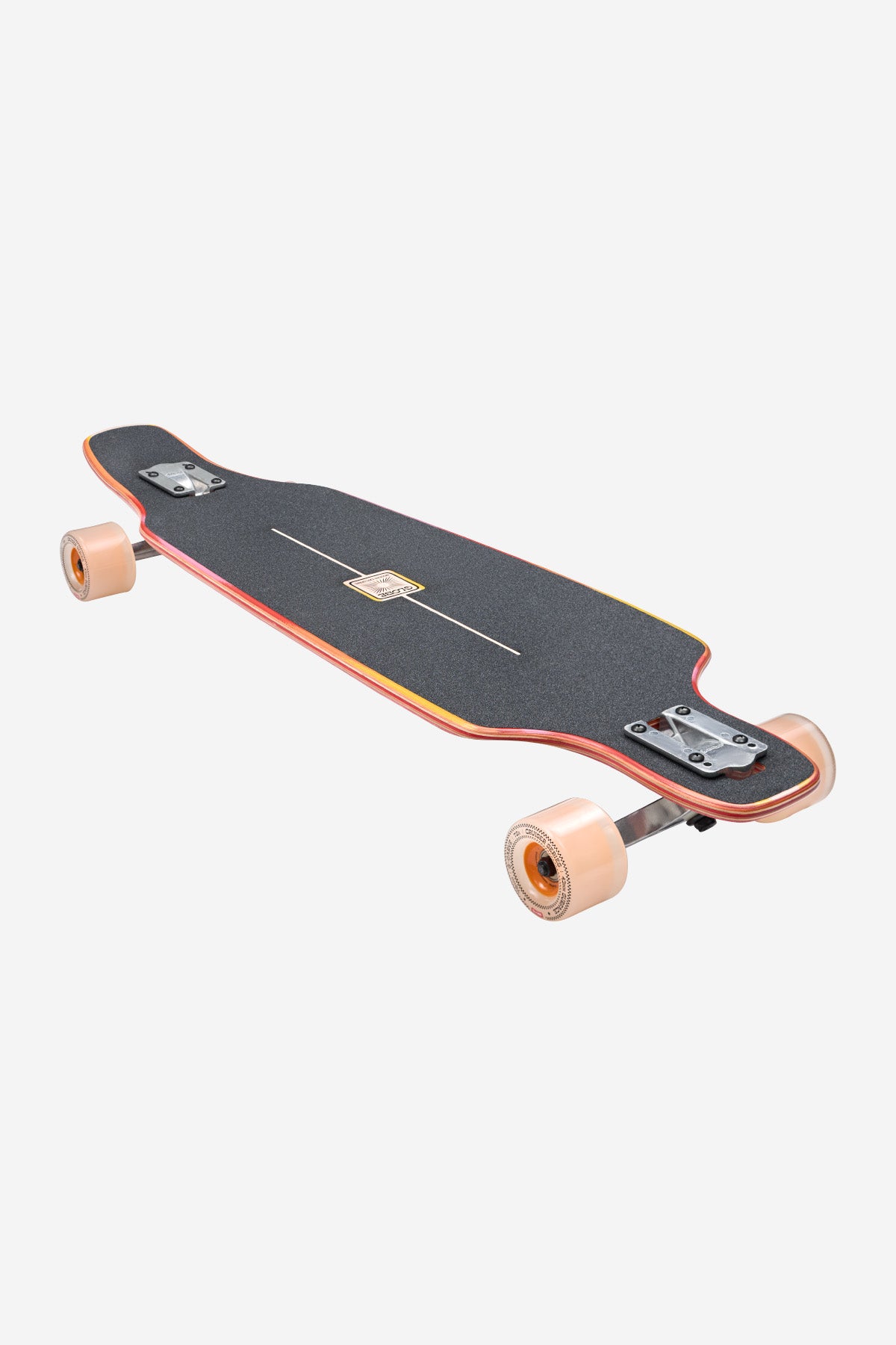The Outlier Longboard 36" - Scorch features a black grip tape deck, striking red edges, and light-colored wheels, displayed on a white background.