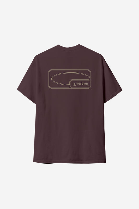 Prune colored Block Tee back view with a large outlined rectangular graphic on the back