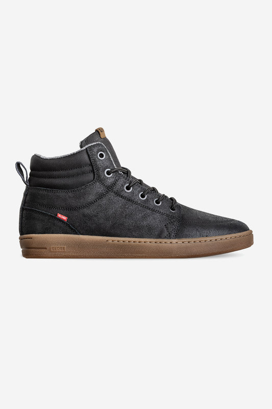 Black GS Boot high top with gum sole and padded collar in oiled suede and textile
