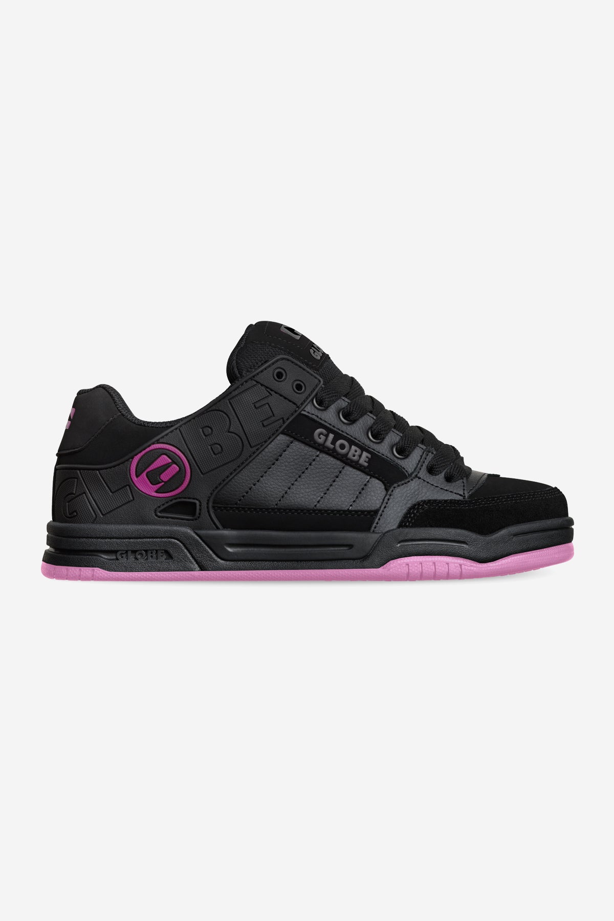 Profile view of the Tilt Black/Black/Pink.