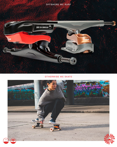 Lifestyle shot of the surf skate boards