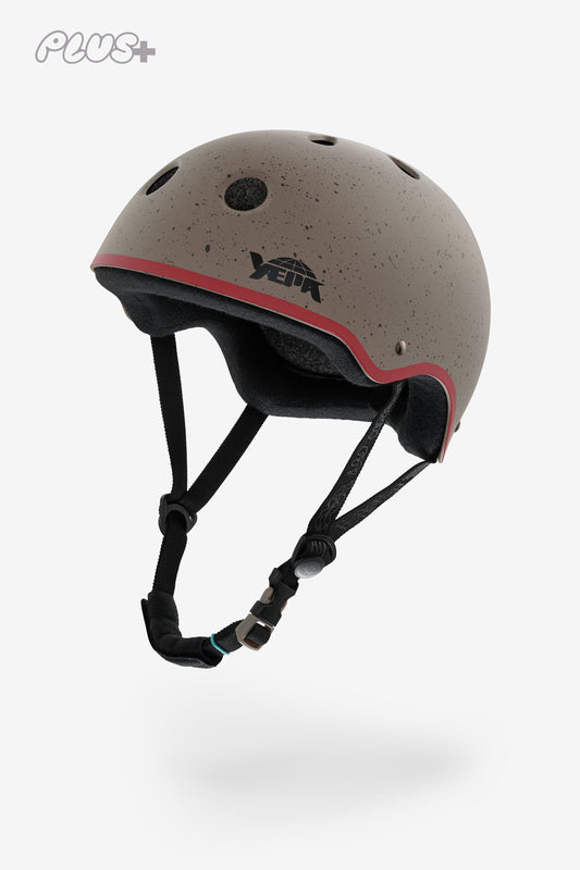 Angled front view of the YEPA T-Shell Plus Helmet Stone/Speckled.