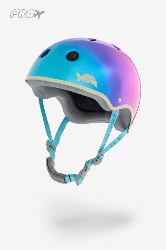 Angled front view of the YEPA T-Shell Pro Helmet Lizzie - Metallic Lake Sunset.