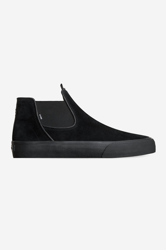 Profile view of the Dover Black Suede/Gillette.
