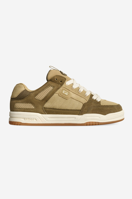 Profile view of the Tilt Prime - Rodney Mullen Olive/Sand/Mullen.