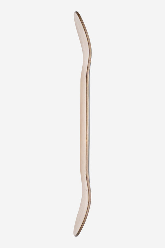 The Goodstock Deck 8.375" - Black is shown from the side, highlighting its wooden layers and upward-curved ends, set against a plain white background.