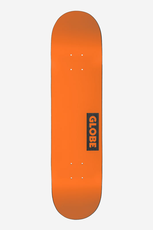 Top view of Goodstock Deck 8.0 Firecracker with orange gradient and Globe logo along the right edge