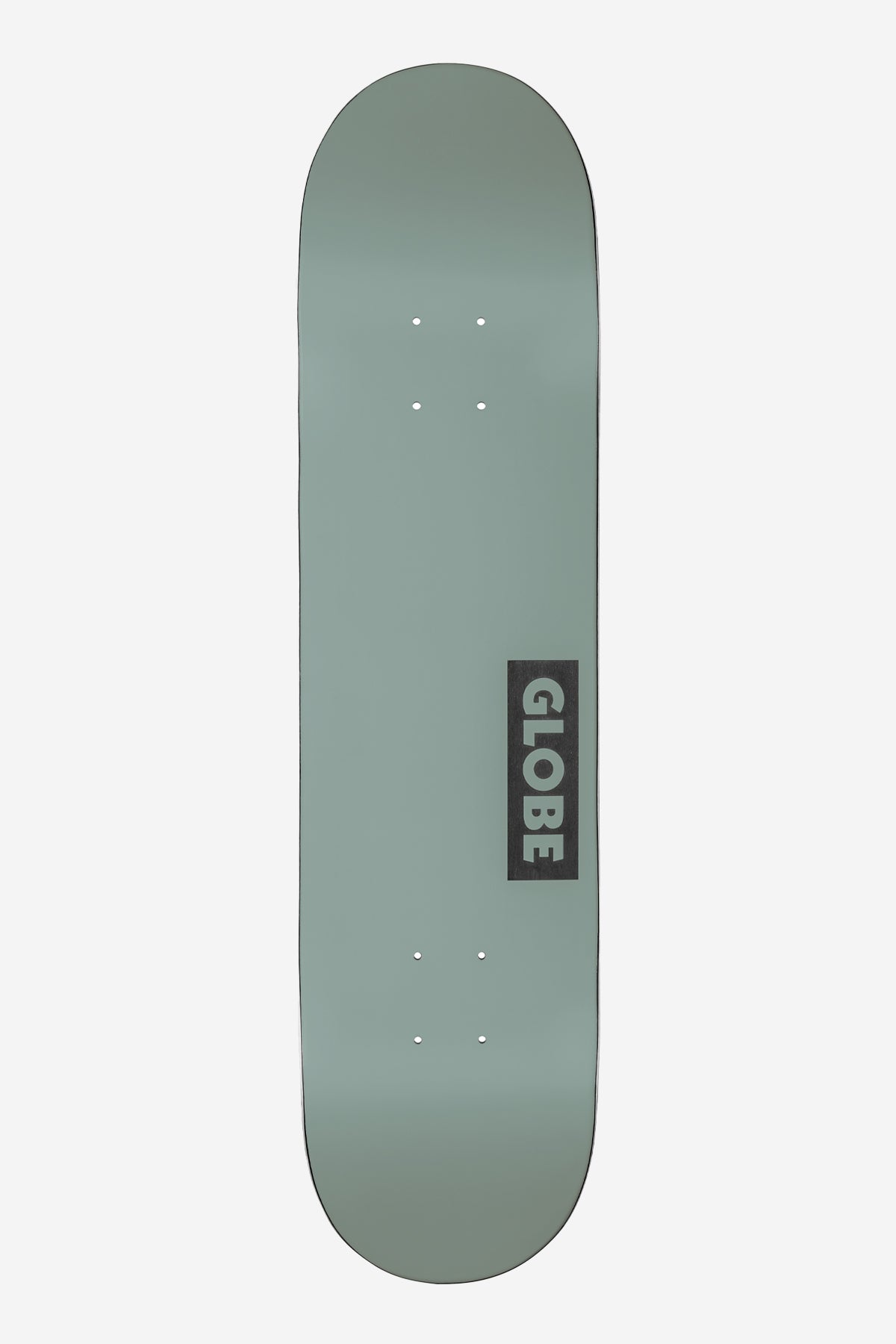 Fog colored 8.5 skateboard deck with four truck holes and a vertical Globe label on the side.