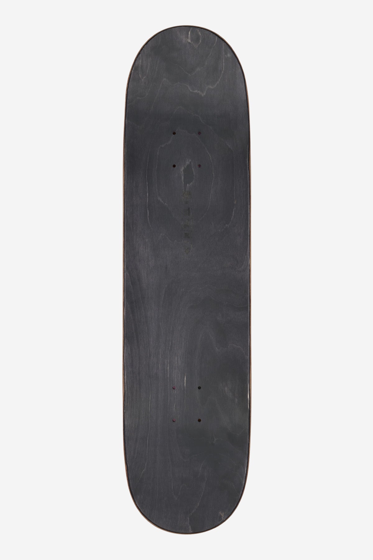 Top view of dark stained maple Goodstock 8.25 Waterfall deck with four mounting holes and visible grain