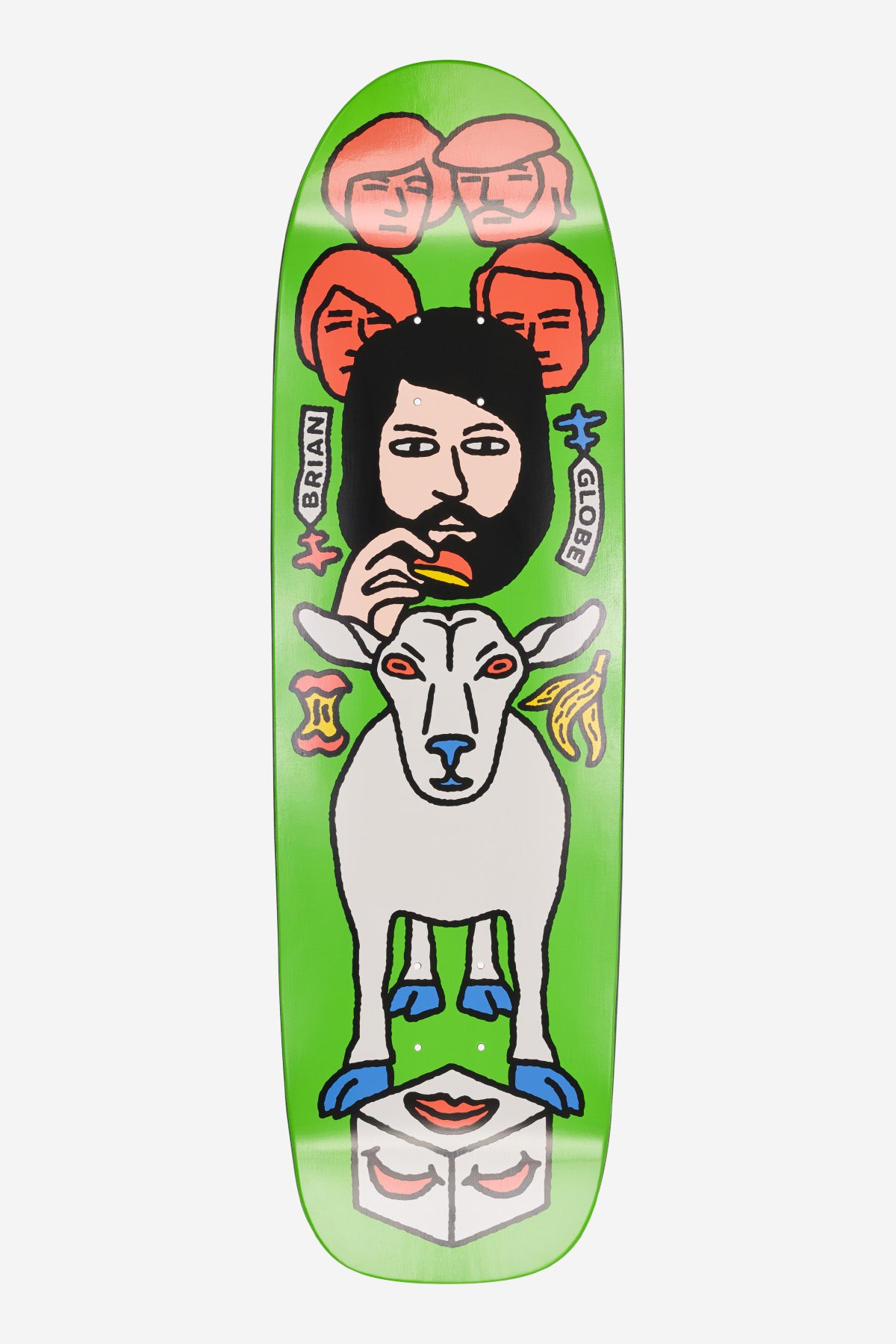Keith Deck 8.75 Shore/B Willy lime green deck with cartoon man and goat artwork