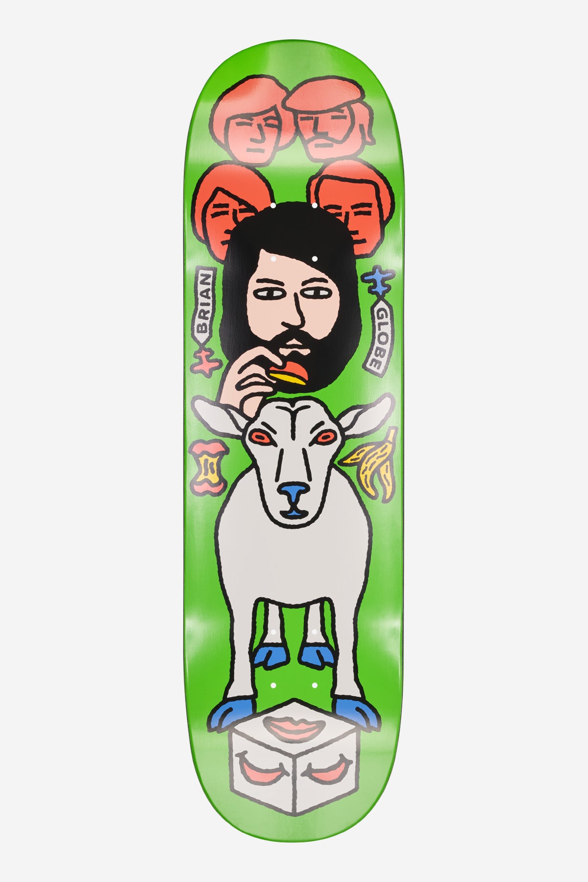 Kerbo Deck 9.25 pool shaped deck with dark marble finish and bold drawing of a bearded man and goat