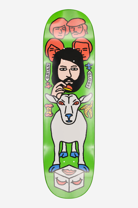 Kerbo Deck 9.25 pool shaped deck with dark marble finish and bold drawing of a bearded man and goat
