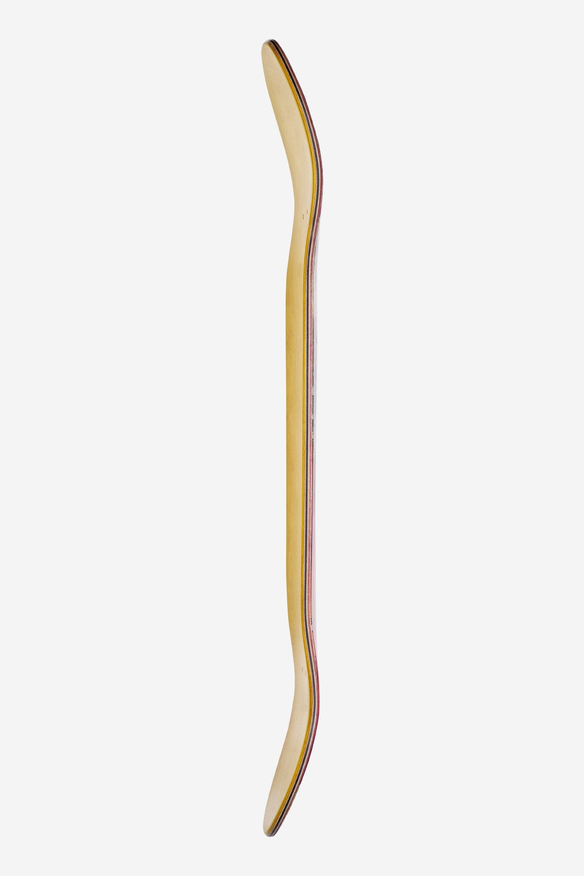 Side view of the 8.0 inch G1 Downtown Doom deck with laminated maple core and yellow finish with edge stripes