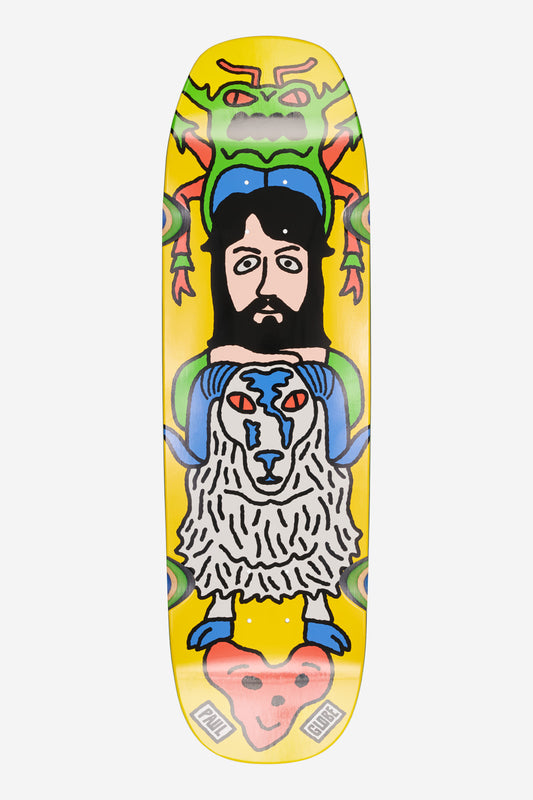 Hammer Deck 9.0 inch skateboard deck with bright yellow illustrated artwork across the surface