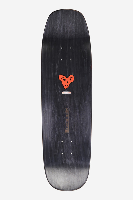 Hammer Deck 9.0 inch skateboard top in dark stain with small orange bear graphic and branding