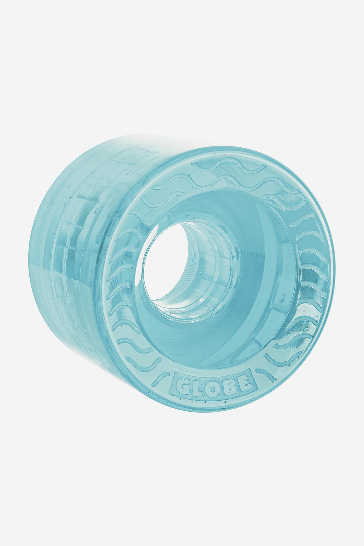 Studio image of the front of the Retro Flex Cruiser Wheels 58" - Clear Blue. 