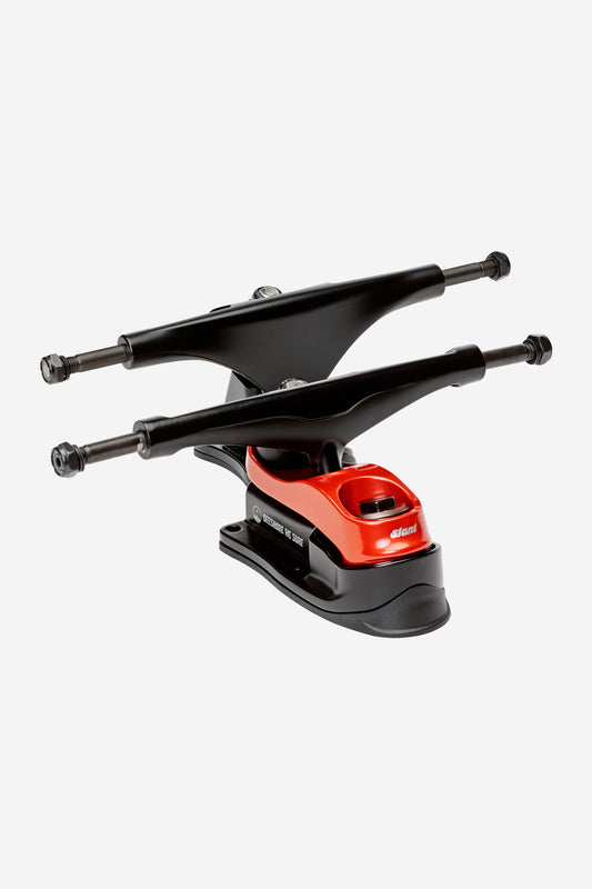 The Slant Surf Skate Trucks 6.25" in Black/Red, mounted on a red and black surfskate adapter, displayed on a white background.