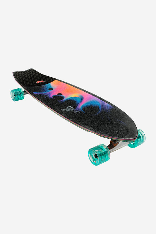 The Chromantic Cruiserboard 33" - Maitrus is a surf-inspired skateboard with blue wheels, crafted from durable Resin-7 hard rock maple.