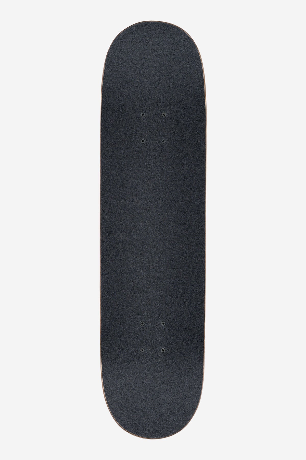 The Goodstock Complete 8.375" - Black skateboard deck is displayed from above, featuring a textured black grip tape and pre-drilled truck holes, all set against a plain white background.