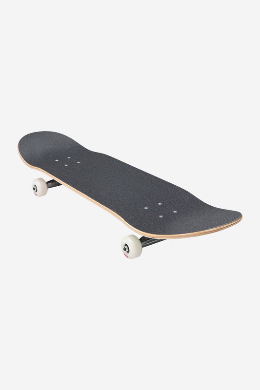 The G0 Heyman Complete 8.5" - Psychodelic features a black grip tape top, light wood edges, and white wheels, pictured at an angle on a plain white background.