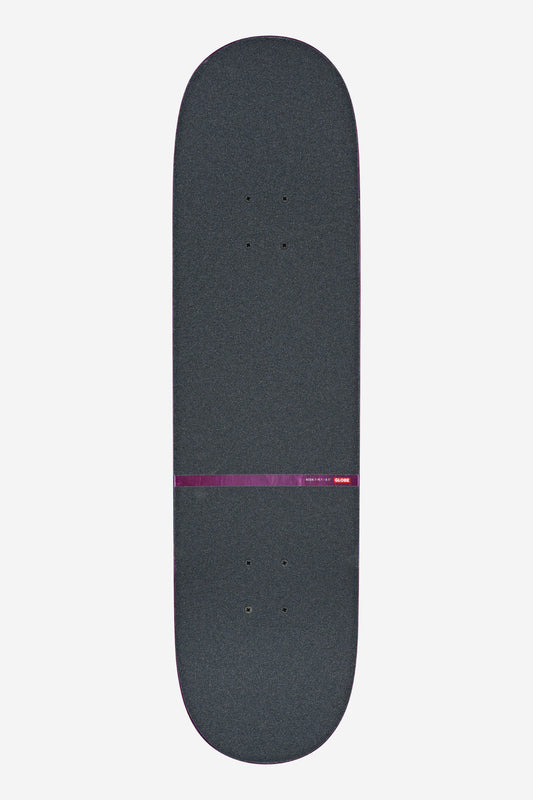 The G1 Mind Expansion Complete 8.5" in Off-White/Purple features black grip tape with a thin purple line across the center and a small red and white logo near the line.