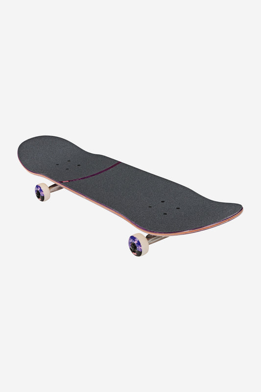The G1 Mind Expansion Complete 8.5" skateboard in Off-White/Purple features a curved deck with visible pink and purple edge layers and white wheels, displayed against a plain white background.