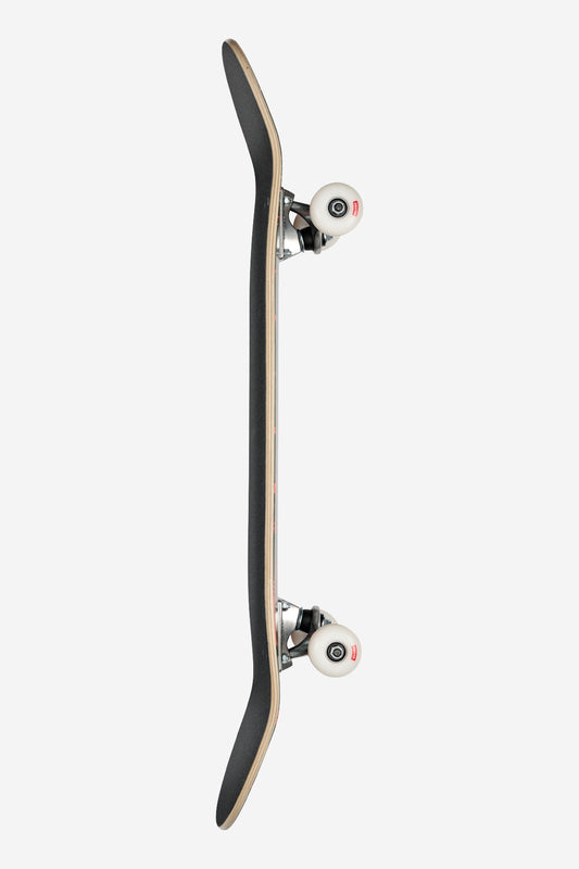 A top-down view of the G0 Reverb Complete 8.375" skateboard in Dark Olive/Phantom, featuring black grip tape, a wooden deck, and white wheels, positioned vertically against a plain white background.