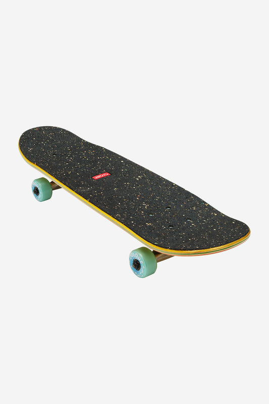 Kids Softie Micro complete skateboard with speckled black deck yellow edge and turquoise wheels