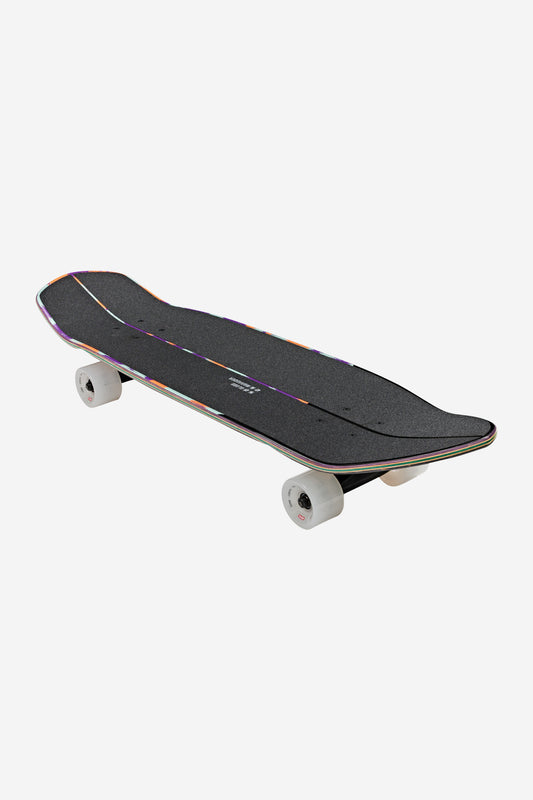 The Marauder Cruiserboard 32" - Ghost Shark features a black deck with textured grip tape, white wheels, and subtle multicolored edge accents, displayed at an angle on a plain white background.