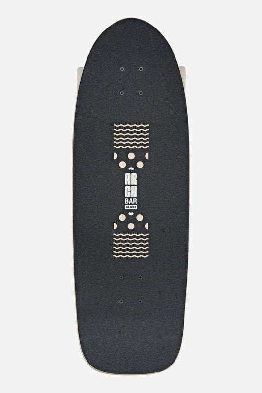 The Walrus Surf Skate Boards 31" - Black/Peaking features a wide, black deck with a textured grip, rounded edges, visible truck mounting holes, and white ARCH BAR text with wavy lines at the center.