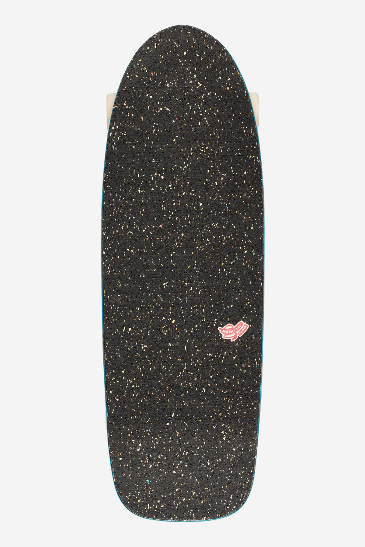 Close up of Walrus Mami Wata 31 deck with black speckle grip and teal edge
