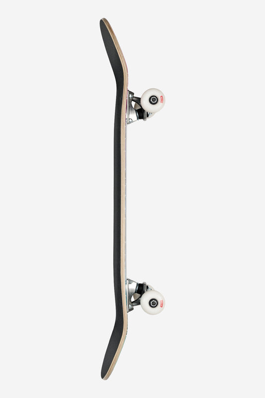 The G0 Hive Complete 8.25" - Blur skateboard is shown from the side on a white background, highlighting its stylized deck, Slant trucks, two sets of white wheels, and visible grip tape along the edge.