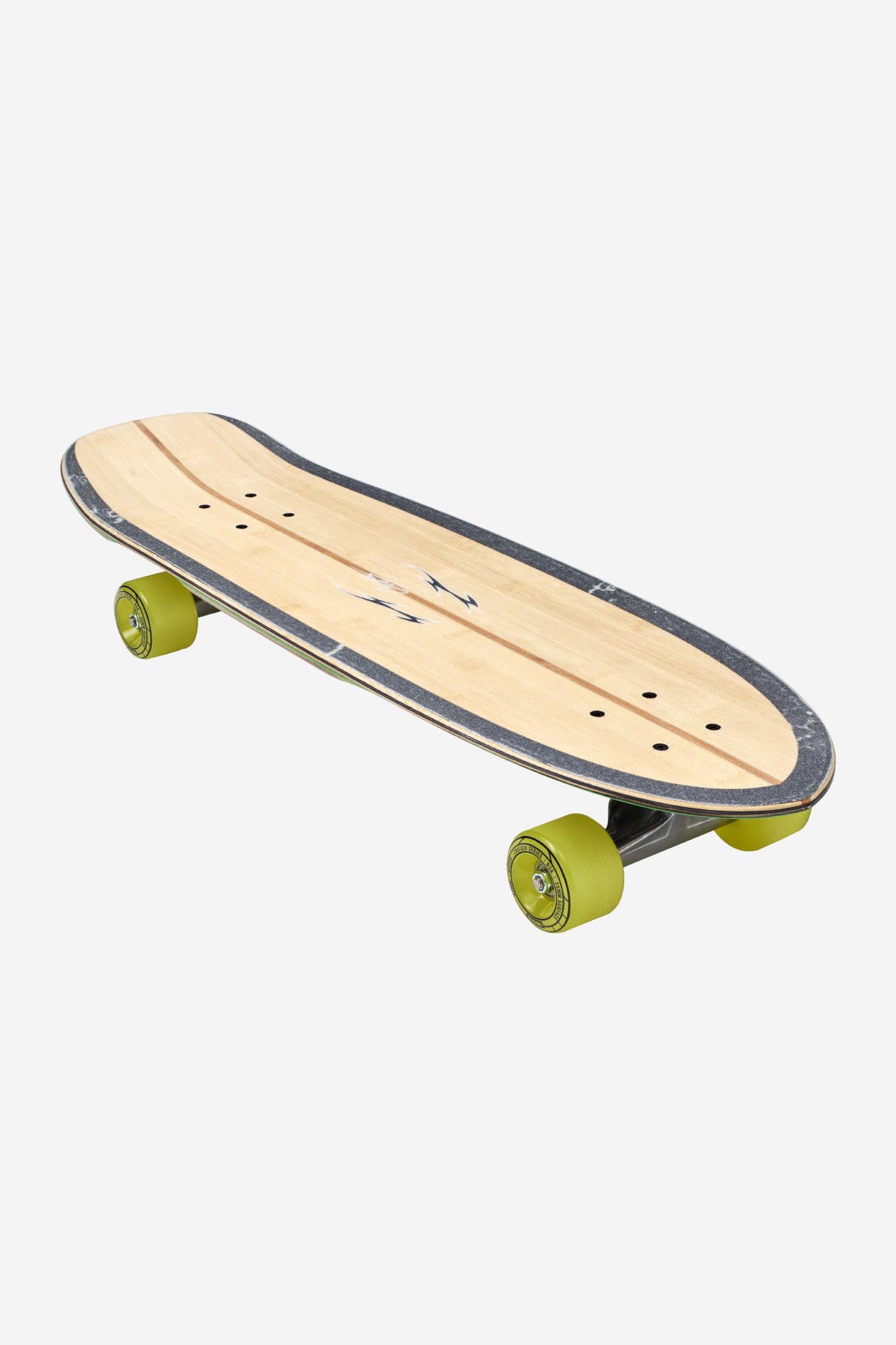 The Blazer Fuego 29 Cruiserboard 29" - Bamboo Green features a bamboo deck with black grip tape edges and bright green wheels, displayed against a plain white background.