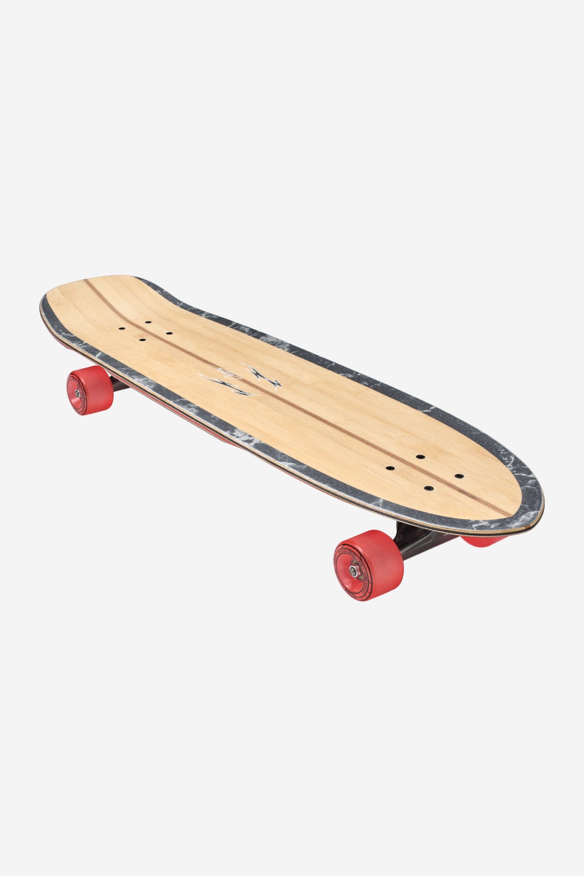 The Blazer Fuego 32 Cruiserboard 32" - Bamboo Red features a minimalist bamboo deck, natural wood finish, black grip tape edges, and bright red wheels, displayed on a white background.