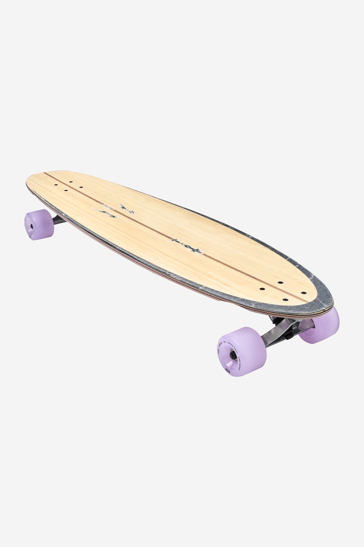 The Archer Classic Longboard 38" - Bamboo Purple features a light bamboo deck, black grip tape on the edges, and purple wheels, shown on a white background.
