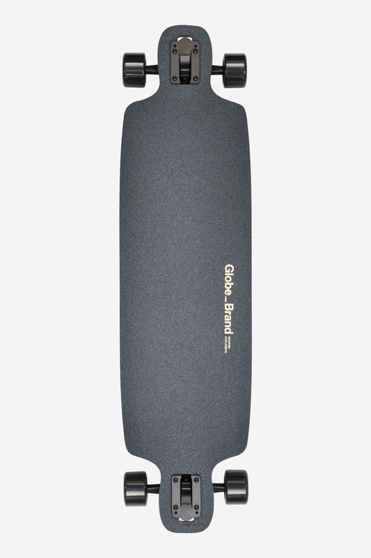 Caravan 39 inch longboard bottom side in Black Forest with forest graphic and trucks