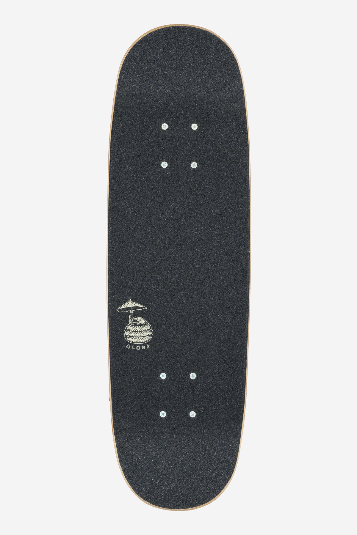 Top view of Lil R.i.p.per deck with black grip tape and a Globe logo near the tail.