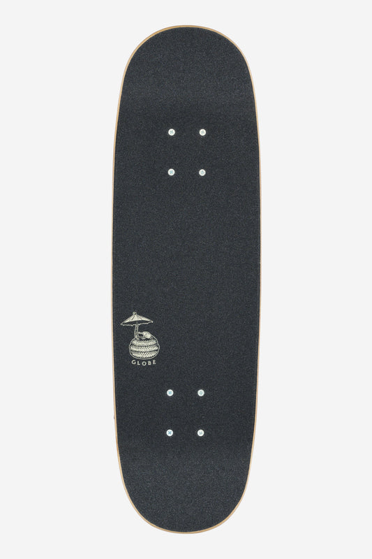 Top view of Lil R.i.p.per deck with black grip tape and a Globe logo near the tail.