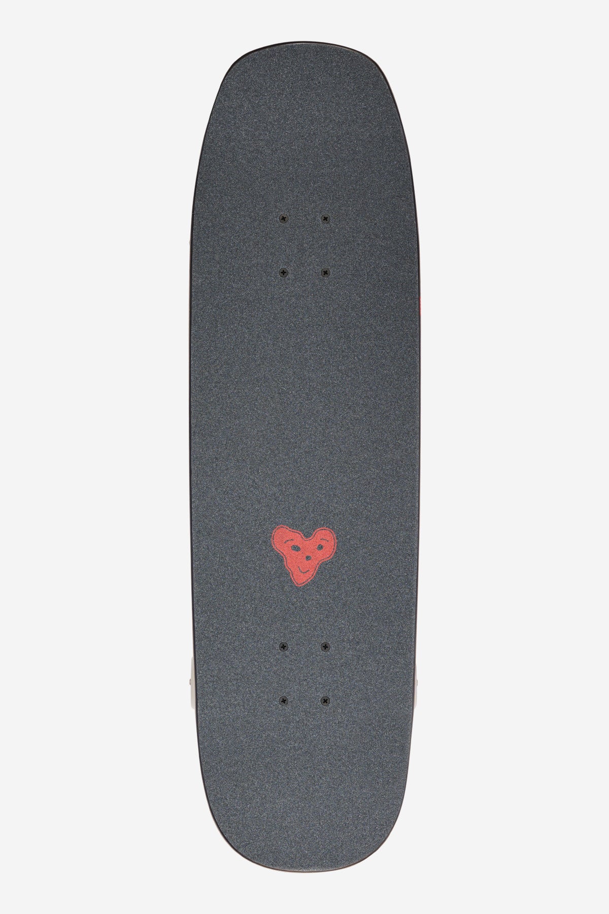 Top view of the deck grip with dark speckled surface and a red heart near the tail.