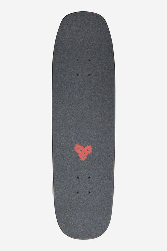 Top view of the deck grip with dark speckled surface and a red heart near the tail.