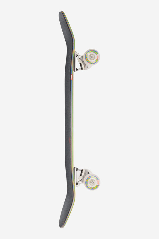 Side profile of the Hammer Cruiserboard 9.0 showing a rainbow edge stripe and white trucks with white wheels.