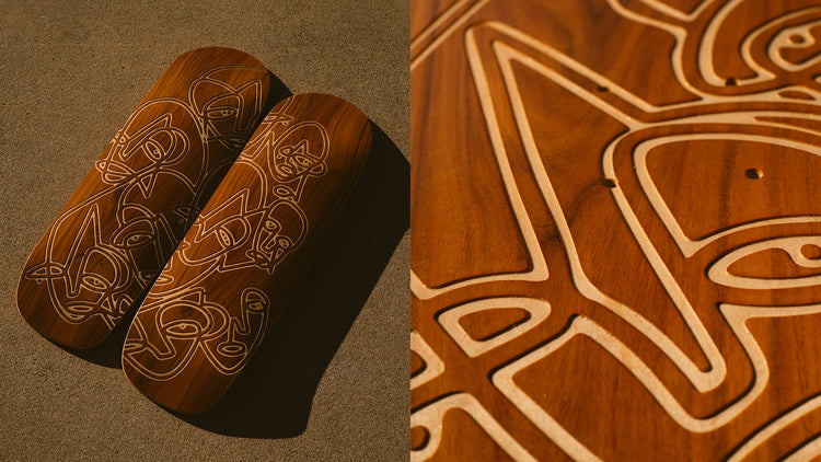 Lifestyle and close up shot of the Sonny Mountain - '1 Liner' Two-Deck Set.