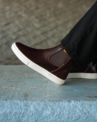 globe dover slip on shoes in oxblood brown leather colorway