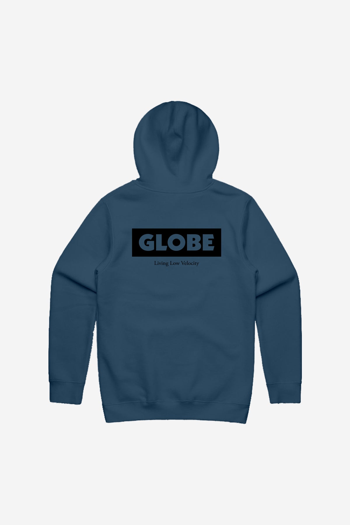 Back view of the Living Low Velocity Hoodie - Steel Blue. 