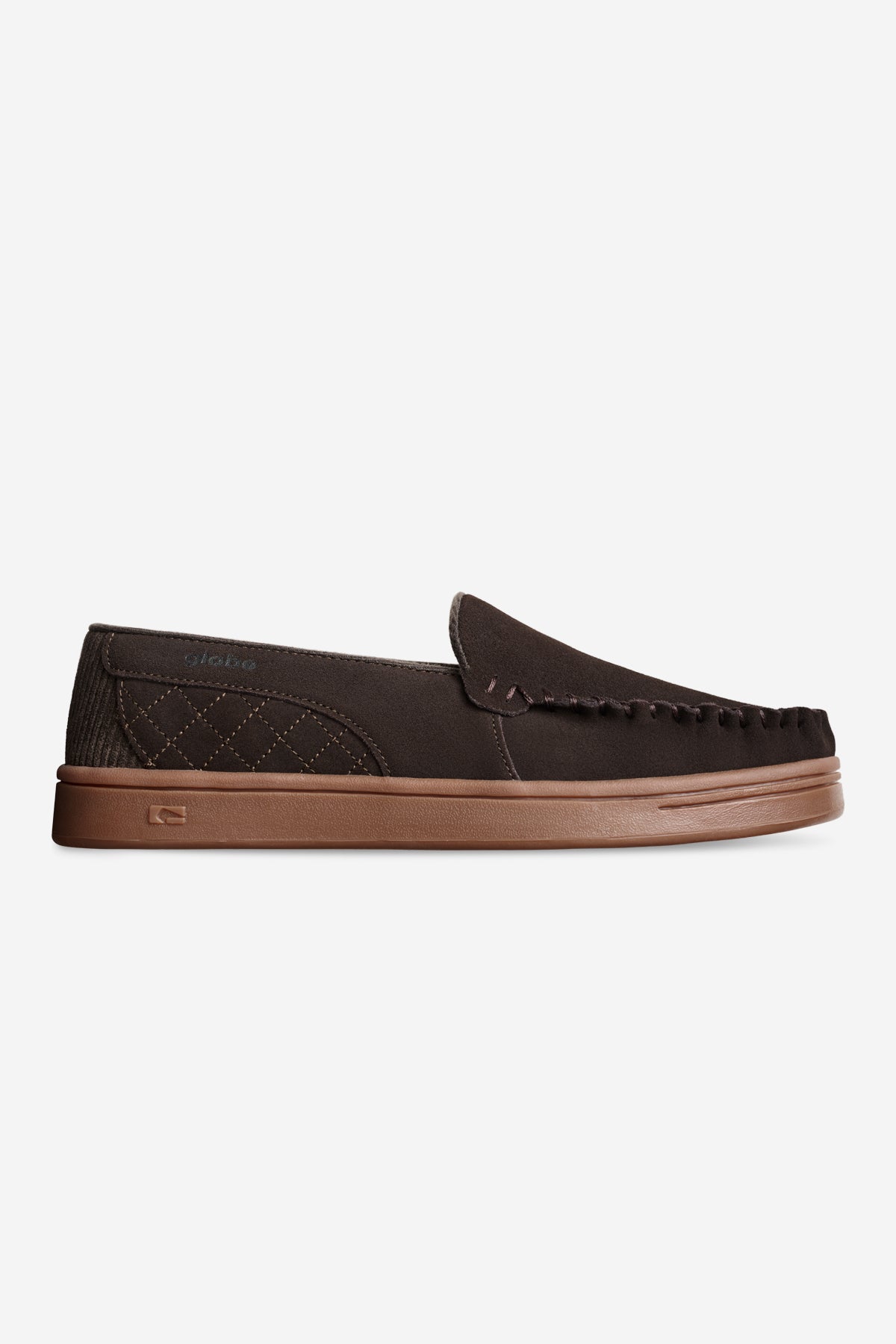 Castro brown suede loafer with hand stitched moccasin toe and tan skate cupsole