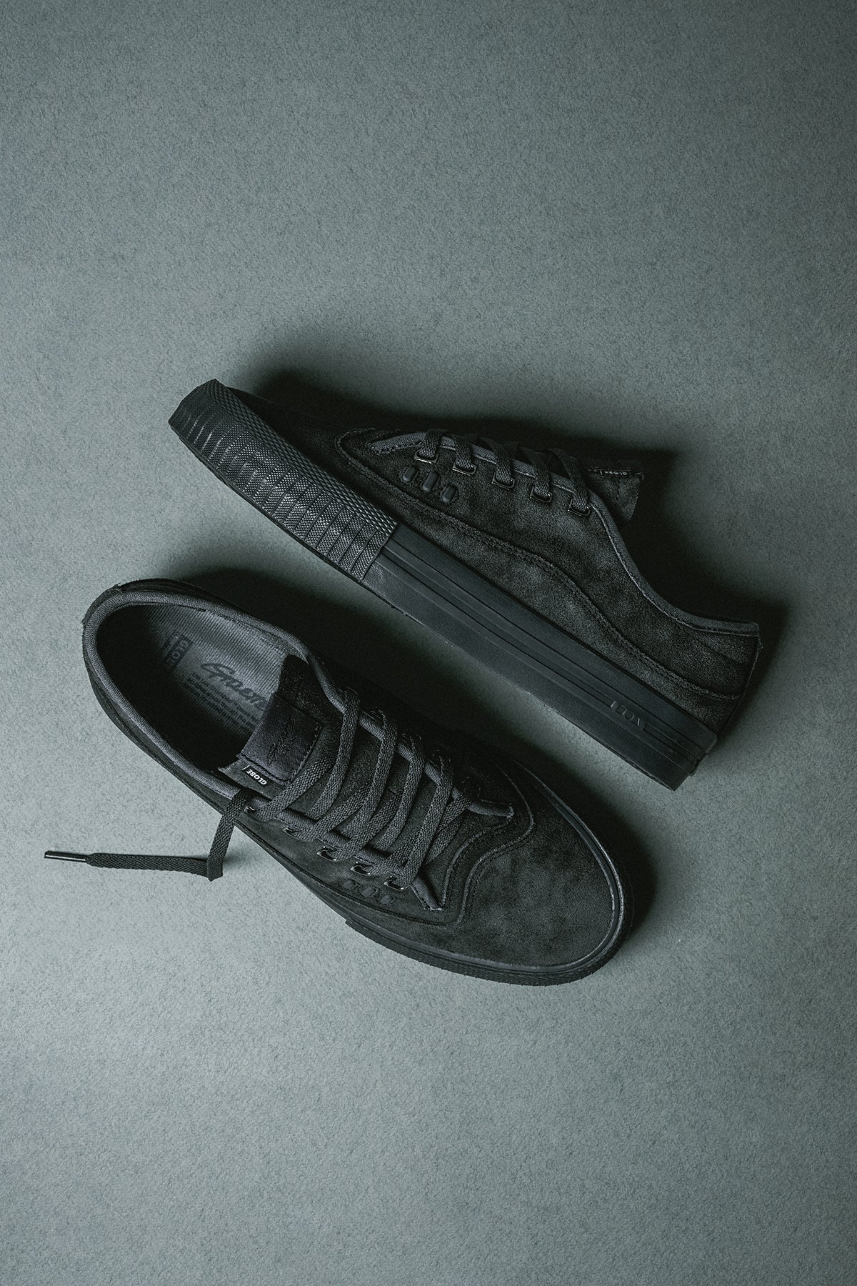 Gillette Dark Ink black suede skate shoe with chunky ribbed outsole and laced upper