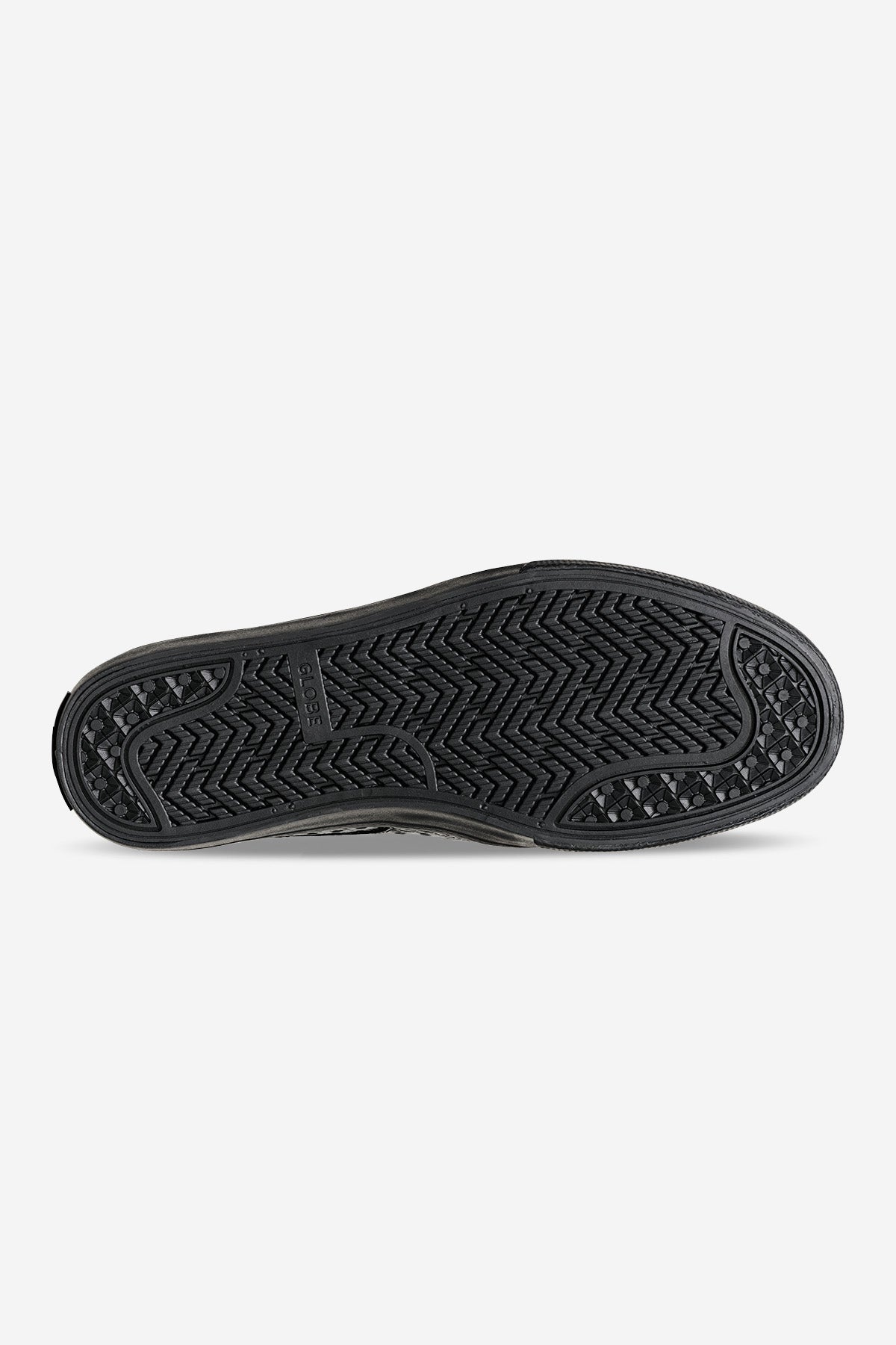 Bottom view of black croc Liaizon skate loafer outsole with herringbone tread pattern