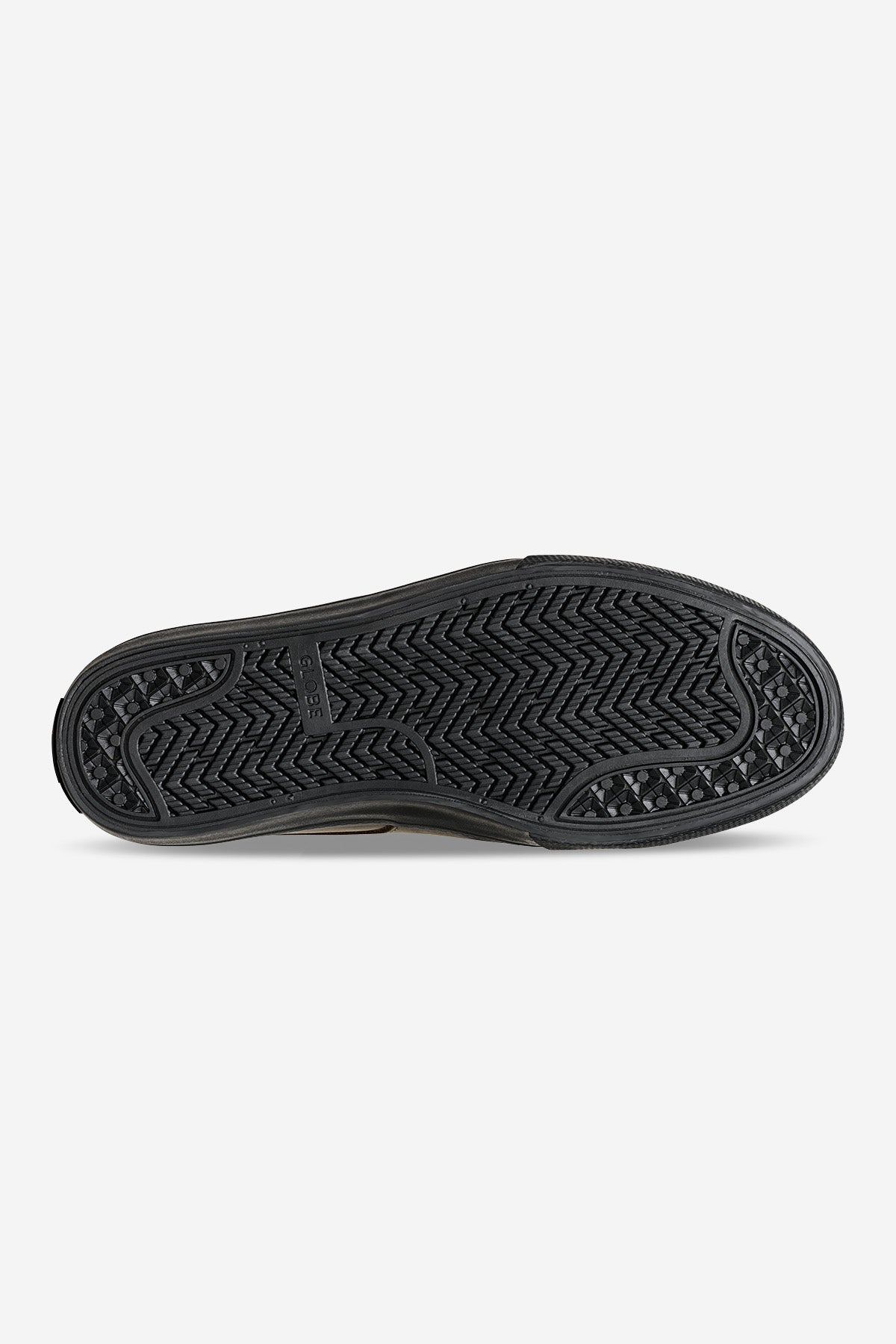 Bottom view of brown Liaizon slip-on showing a black rubber outsole with herringbone tread pattern