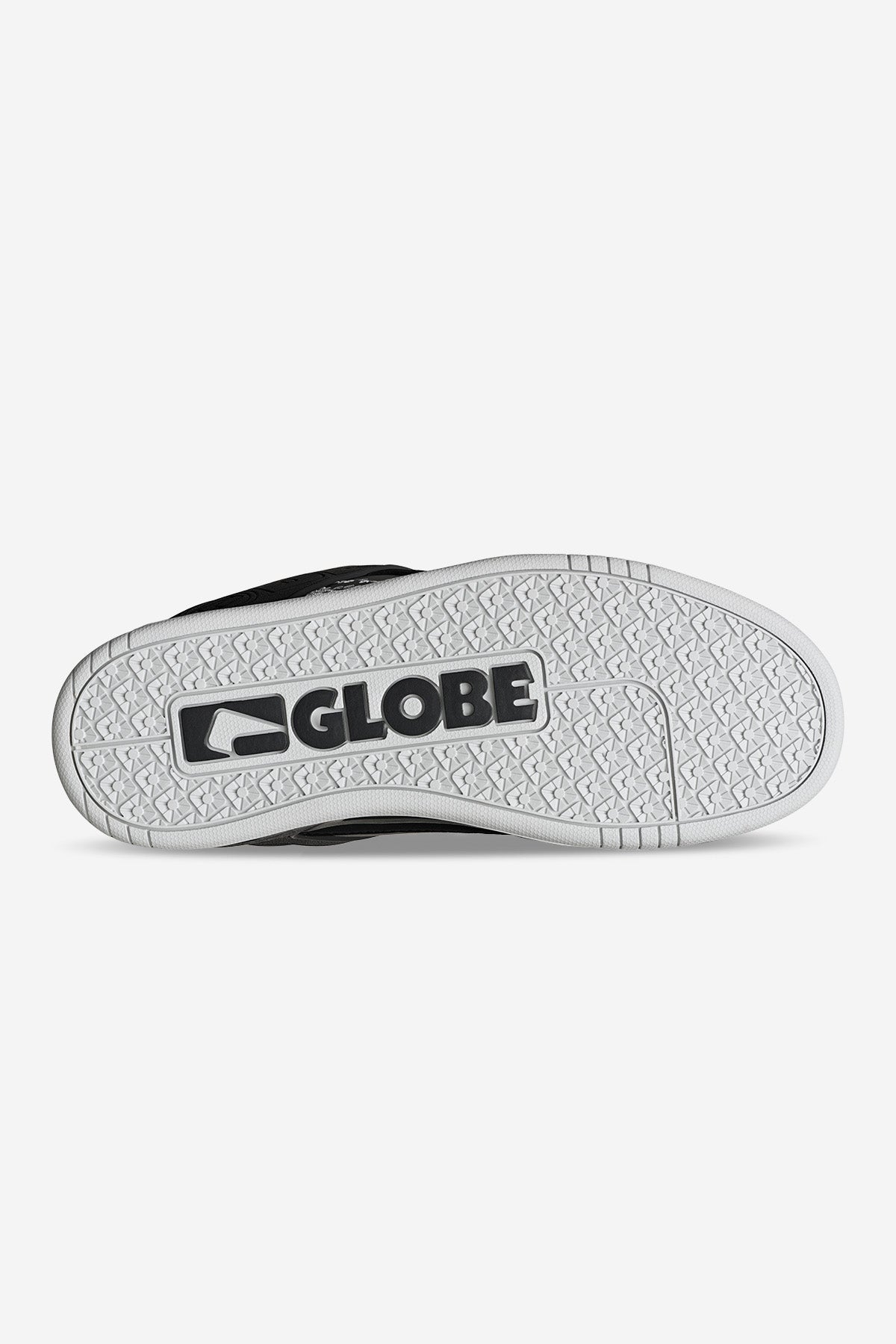 Bottom view of Tilt skate shoe showing S-Trac patterned outsole and Globe logo